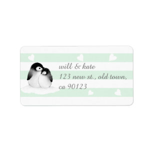 Mint Heart Penguin-Adressetiketter Adressetikett