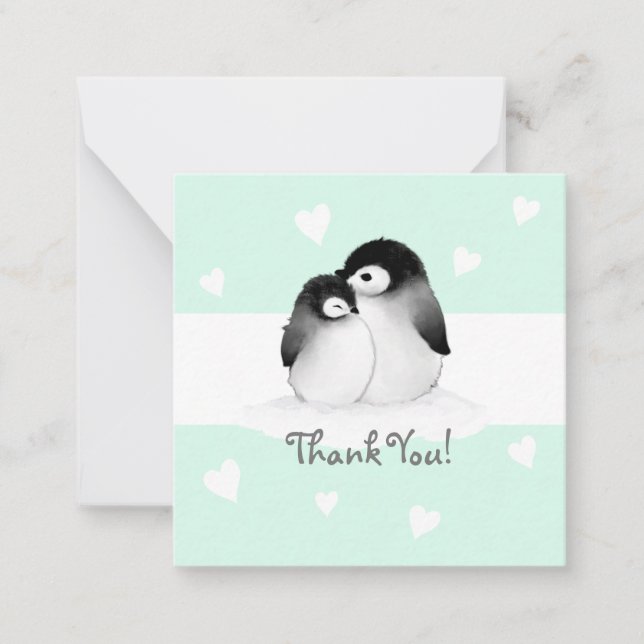 Mint Heart Penguin Tack Notecards Anteckningskort (Framsida)
