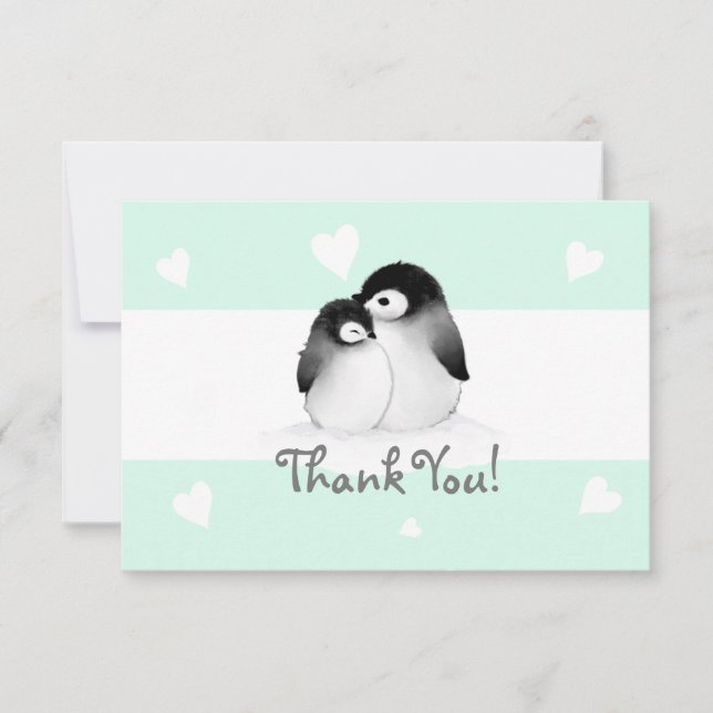 Mint Heart Penguin Tackkort-kort Anteckningskort (Framsida)
