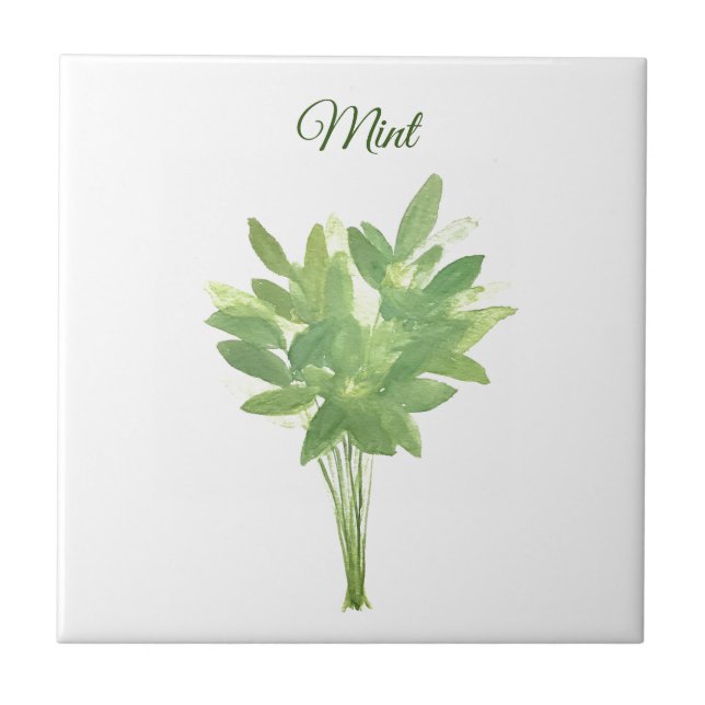 Mint Herb Greenery Kitchen Culinary Grönt Chic Kakelplatta (Framsidan)