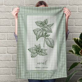 Mint Herb Kitchen Towel – Green Gingham Border Kökshandduk