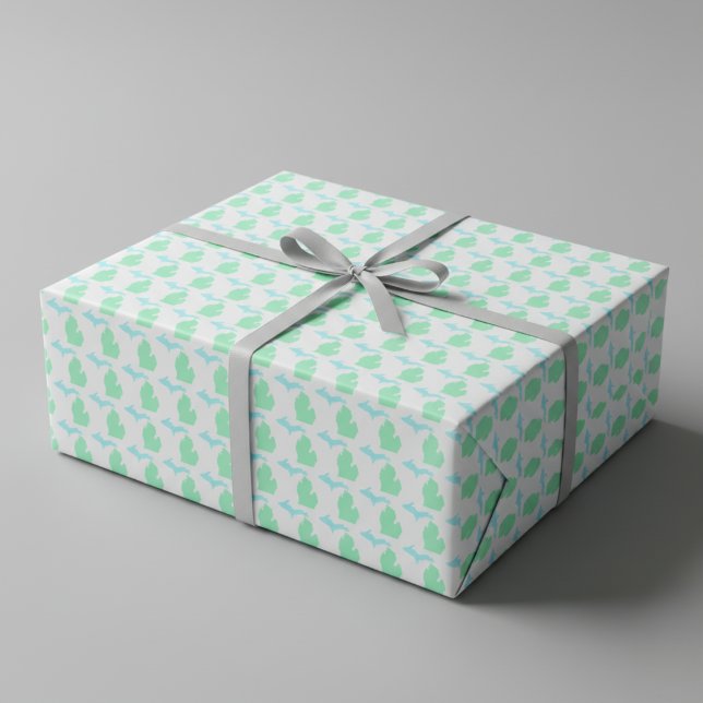 Mint & Himmel Blue Michigan State Wrapping Papper Presentpapper (Mint & Sky Blue Michigan State Wrapping Paper)