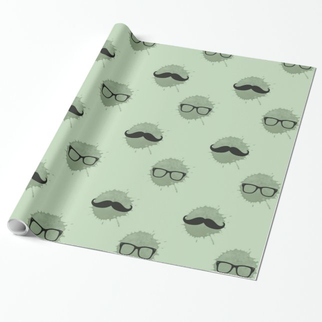 Mint Hipster Mustacher Presentpapper (Utrullad)