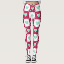 Mint Hjärtan & Retro Stjärnor Leggings