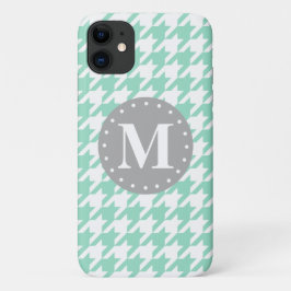Mint Houndstooth Mönster Grått Monogram