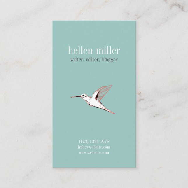 Mint hummingbird elegant minimal cute visit card visitkort (Framsida)