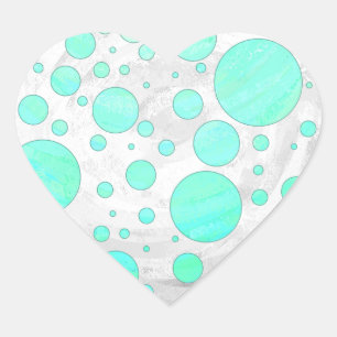 Mint Ice Aqua Blue Polka dots Hjärtformat Klistermärke