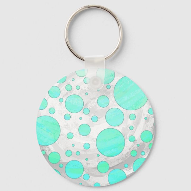 Mint Ice Aqua Blue Polka dots Nyckelring (Framsida)