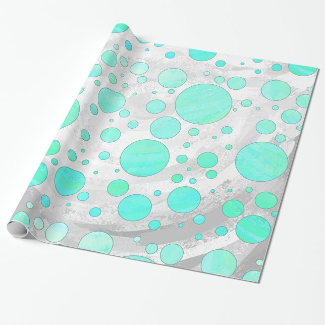 Mint Ice Aqua Blue Polka dots Presentpapper (Utrullad)