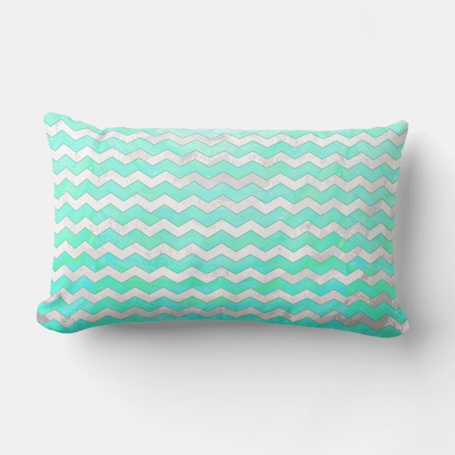 Mint Ice Blue Chevron Mönster Lumbarkudde (Framsida)