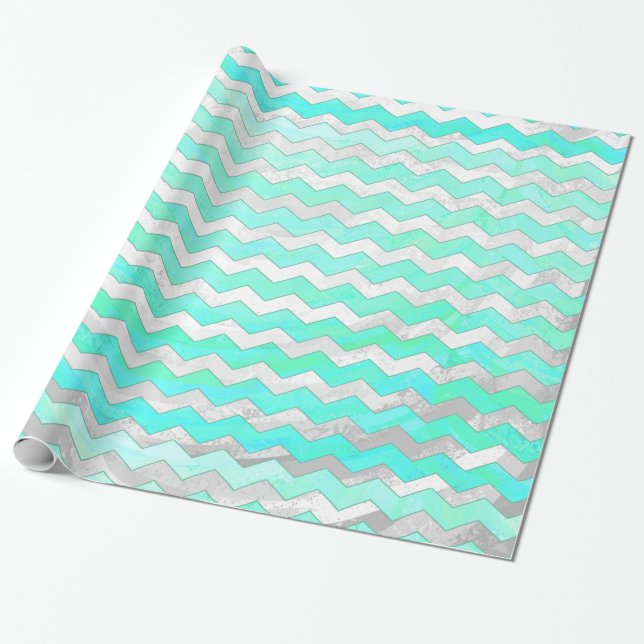 Mint Ice Blue Chevron Mönster Presentpapper (Utrullad)