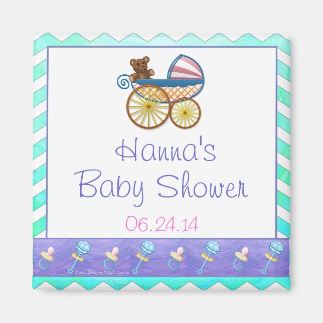 Mint Ice Blue Chevron Patteryn Baby Magnet (Framsidan)