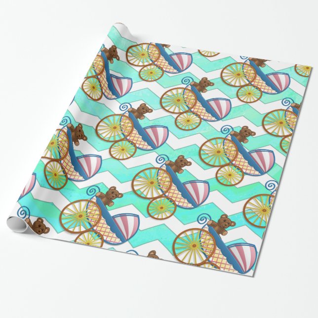 Mint Ice Blue Chevron Patteryn Baby Presentpapper (Utrullad)