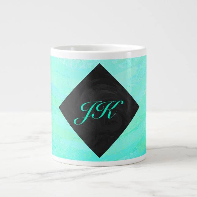 Mint Ice Blue och Black Monogram Jumbo Mugg (Framsidan)