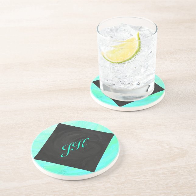 Mint Ice Blue och Black Monogram Underlägg (Sidan)