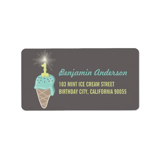 Mint Ice Cream Sparkler Boy 1st Birthday Party Adressetikett (Framsidan)