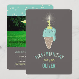 Mint Ice Cream Sparkler One Boy 1st Birthday Party Inbjudningar