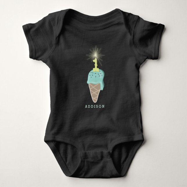 Mint Ice Cream Sparkler Pojke, första födelsedagen Tee (Framsida)
