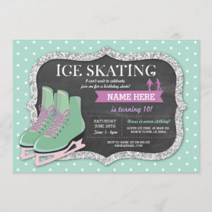 Mint Ice Skating Födelsedagsfest Rink Skate Inbjud Inbjudningar