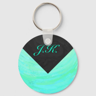 Mint Isblå och svart monogram Nyckelring