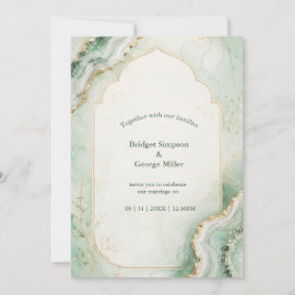 Mint Jade Botanisk marmor Bröllop Inbjudningar