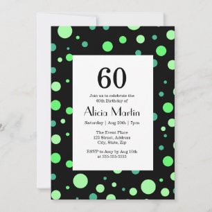 Mint & Jade Grönt Polka Dot Black 60:e födelsedage Inbjudningar