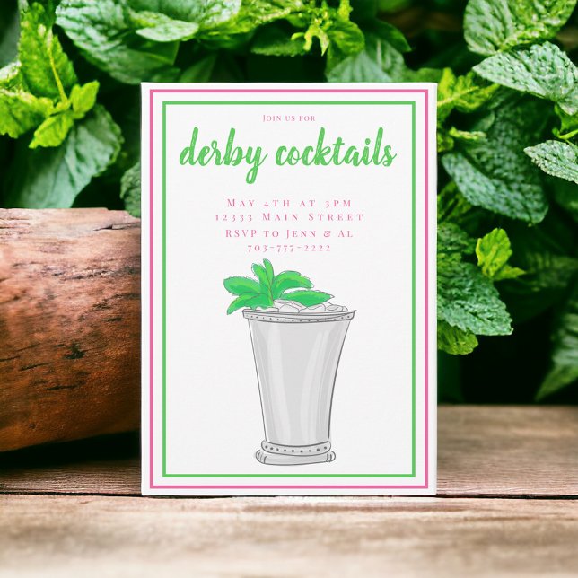 Mint Julep Derby Cocktailfest / Rosa och Grön Inbjudningar (Skapare uppladdad)