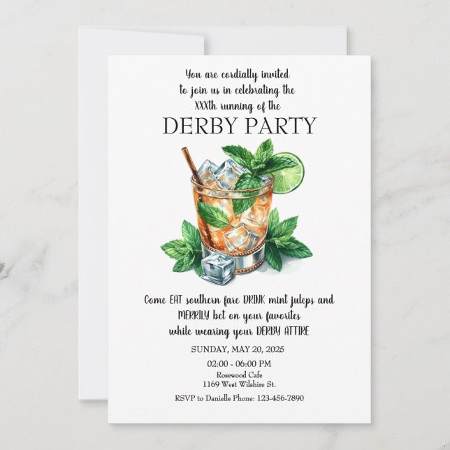 Mint Julep Derby Party-inbjudan Inbjudningar (Framsida)