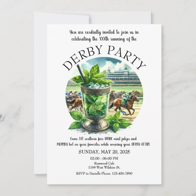 Mint Julep Derby Party-inbjudan Inbjudningar (Framsida)