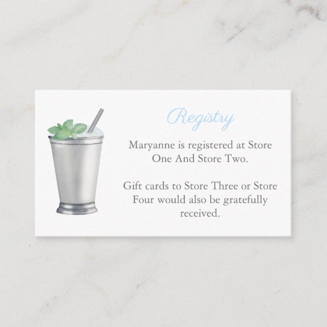 Mint Julep Hästkapplöpnings Tema Bröllopsdusch Reg Tilläggskort (Framsida)