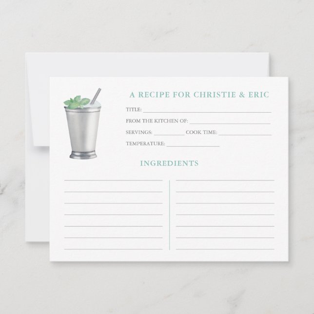Mint Julep Horse Tävling Möhippa Recipe Card Inbjudningar (Framsida)