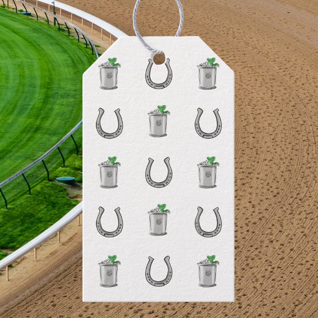 Mint Julep & Horseshoe Pattern Derby Party Favor Presentetikett (Skapare uppladdad)