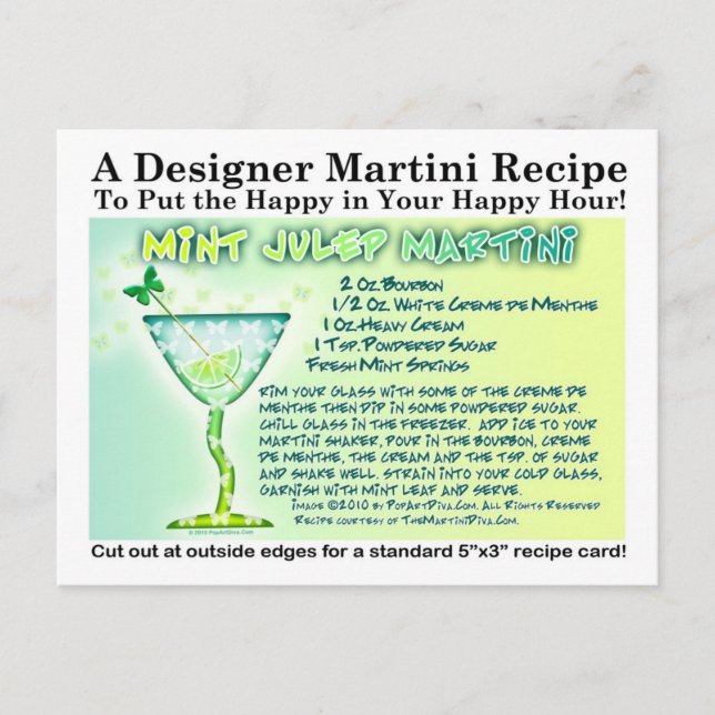 Mint Julep Martini Recipe-vykort Vykort (Framsida)