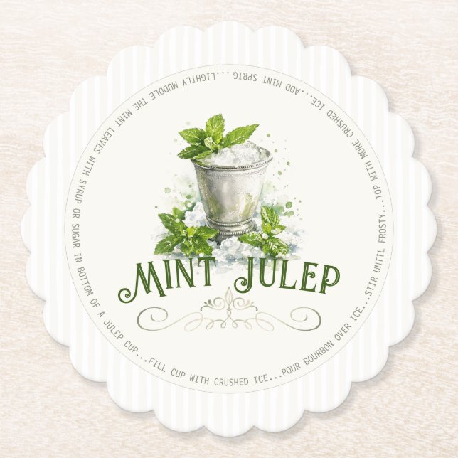 Mint Julep Recept Derbyfest Modern Akvarell Underlägg Papper (Framsida)