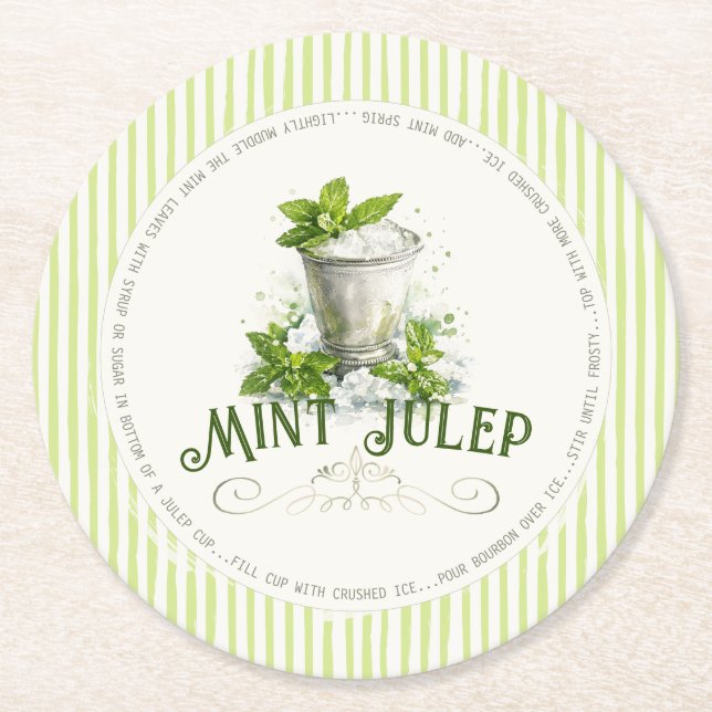 Mint Julep Recept Derbyfest Modern Akvarell Underlägg Papper Rund (Framsidan)