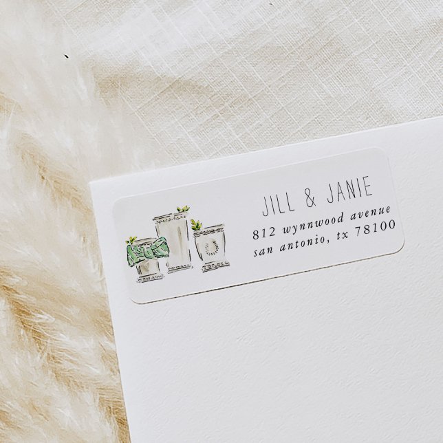 Mint Julep-Returetiketter Returadress Etikett (Watercolor mint julep Derby Day return address labels.)