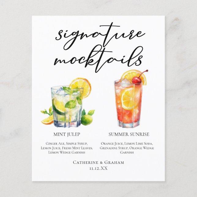 Mint Julep Summer Sunrise Wedding Mocktails Meny (Framsida)