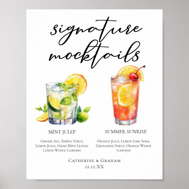 Mint Julep Summer Sunrise Wedding Mocktails Meny Poster (Framsidan)