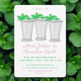 Mint Juleps Bourbon Bollar Horse Tävling Derby Day Inbjudningar