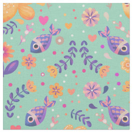 Mint Kawaii Goldfish Sea Garden Mönster Tyg