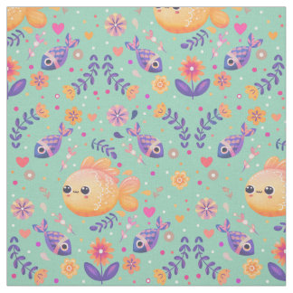 Mint Kawaii Goldfish Sea Garden Mönster Tyg