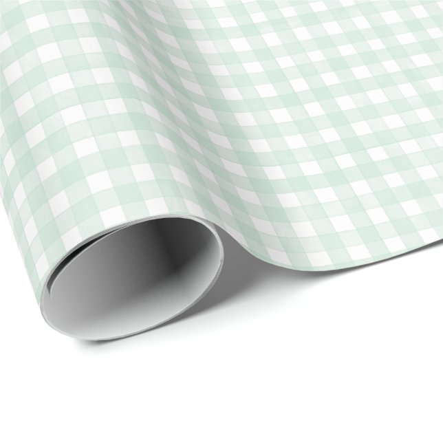Mint Klassisk Gingham Presentpapper (Rullad Hörn)