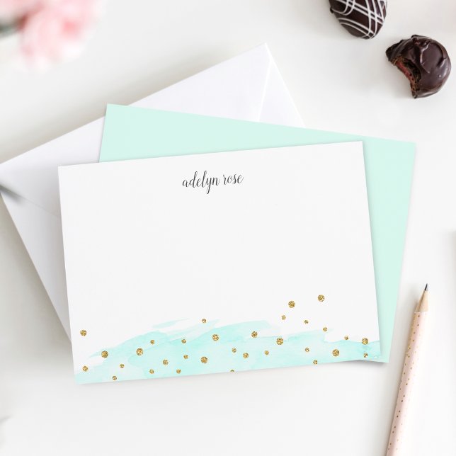 Mint | Konfetti Pop Personlig Stationery Flat Anteckningskort (Skapare uppladdad)