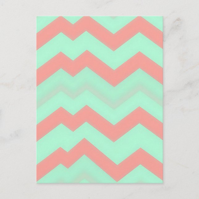 Mint Korall Chevron Mönster Vykort (Framsida)