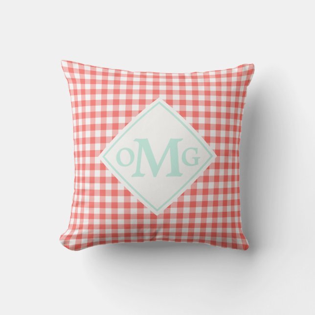 Mint Korallrutigt Mönster Utomhus Kudd Monogram Utomhuskudde (Framsida)