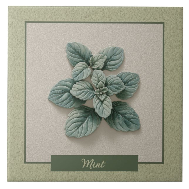 Mint Kräuter Kök Grön Falsk Relief Kakelplatta (Framsidan)