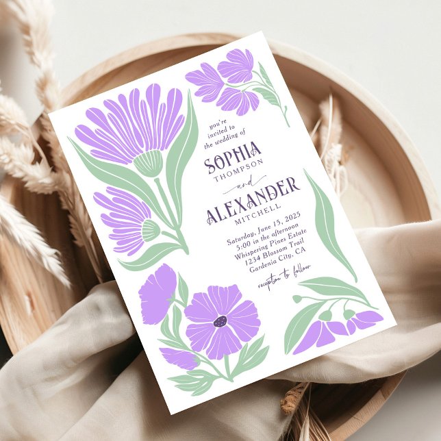 Mint Lavender Boho Retro Chic Bröllop Inbjudningar (Skapare uppladdad)