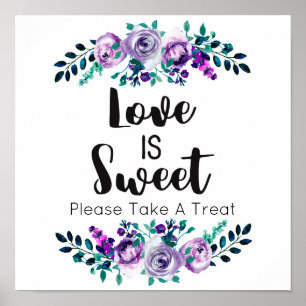 Mint & Lila Blommigt Bröllop Kärlek är Sweet Poster