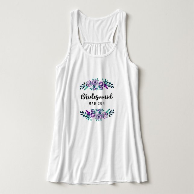 Mint & Lila Blommigt WAN Bröllop Bridesmaid Linne Med Racerback (Design framsida)