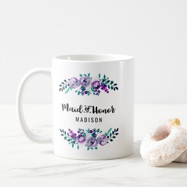 Mint & Lila Blommigt WAN Bröllop Maid of honor Kaffemugg (Med munk)
